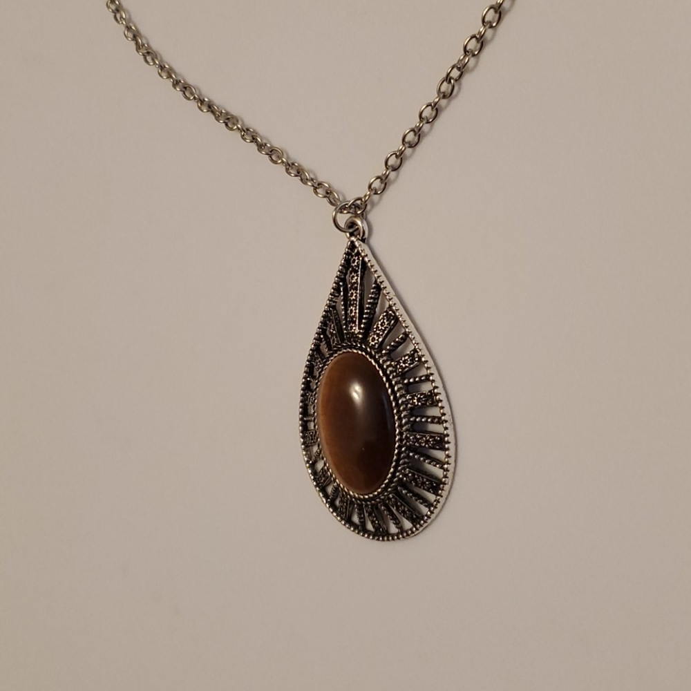 Paparazzi Long Necklace Brown and Silver New - Picture 3 of 12